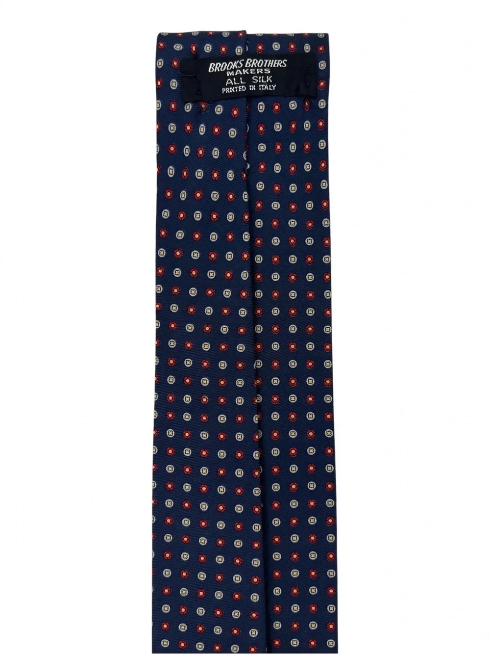 Brooks Brothers Makers Silk Tie Navy Medallion Dot Red Cream Print Italy 58